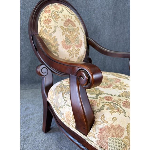 Louis XVI Style Floral Upholstered Fauteuil Armchair For Sale - Image 9 of 10