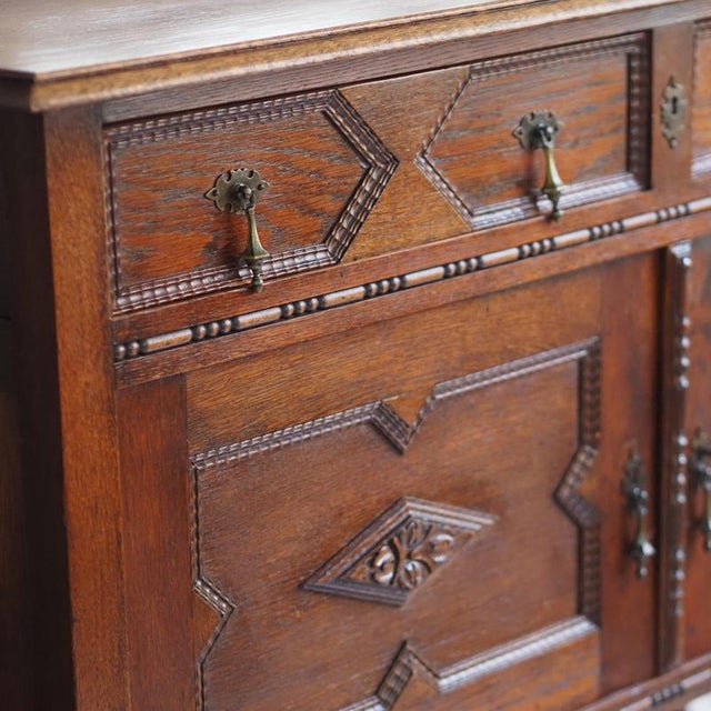 1920s Jacobean Oak Sideboard with Mirror, 1920 For Sale - Image 5 of 12