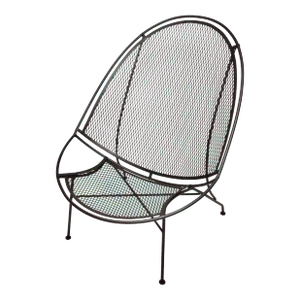 Vintage Salterini Mid-Century Modern Radar Black Metal Patio Chair, Attributed