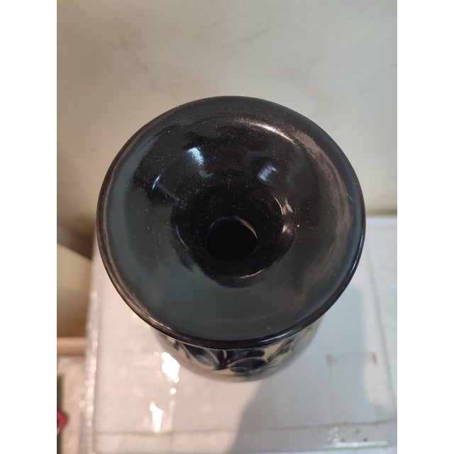 Chinese Ceramic Vase Cizhou Ware Black Glaze Porcelain Yuhuchun Vase Hand Carved Flowers Pattern For Sale In Seattle - Image 6 of 11