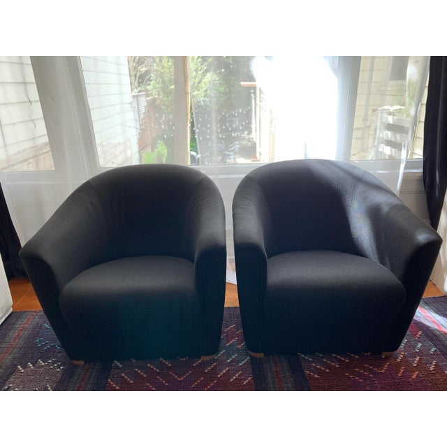 Contemporary Black Upholstered Armchairs - A Pair For Sale - Image 10 of 10