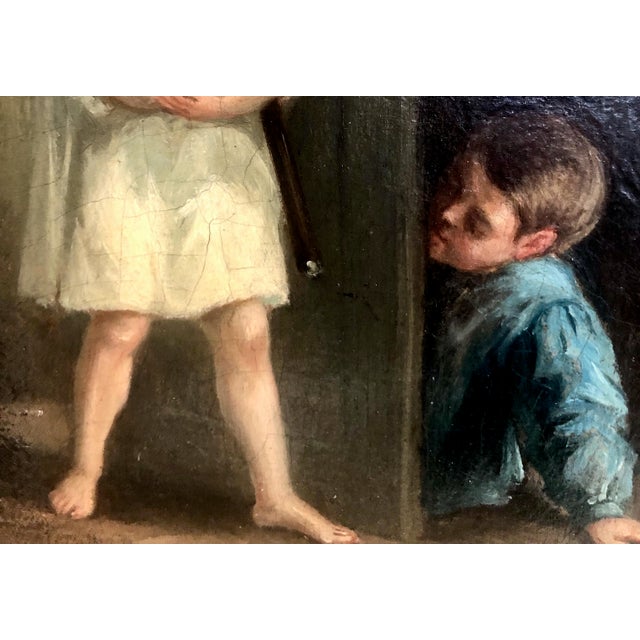 Greige Children at Play in a 19th-Century Northern European Painting For Sale - Image 8 of 10