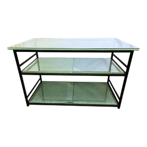 Miami Modern Style Thick Crackle Glass Table With Shelves