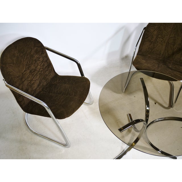 Mid-Century Cantilever Armchair and Coffee Table in Chrome and Smoked Glass, 1970s, Set of 3 For Sale - Image 11 of 12
