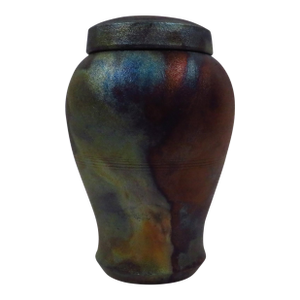 Ceramic Raku Glazed Lidded Jar