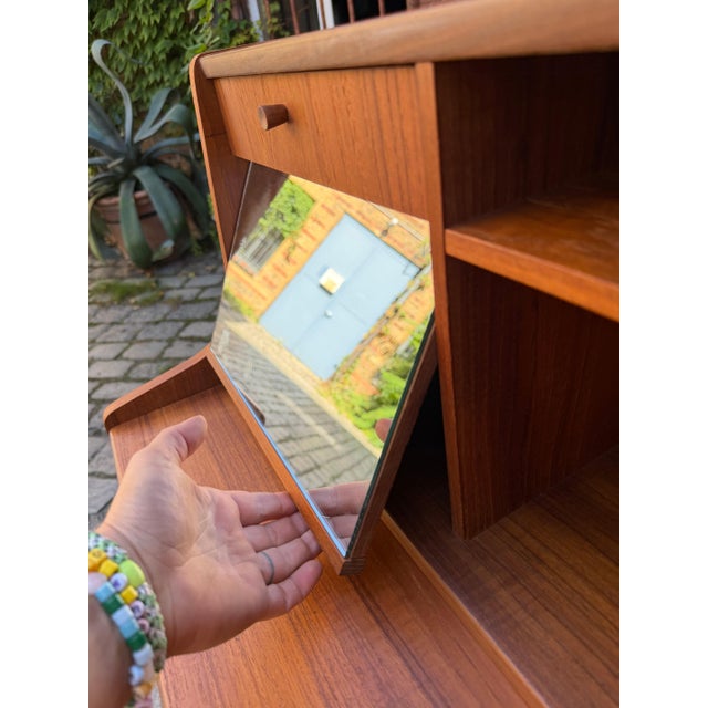 Teak Secretary Desk with Mirror and Lock, Denmark For Sale - Image 4 of 11
