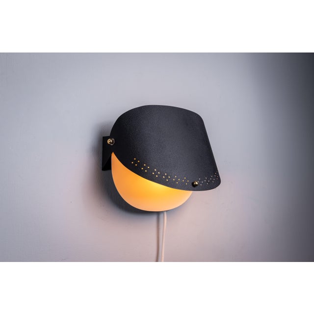 Matte Black Wall Lamps with Perforated Shades and Brass Details, Set of 2 For Sale - Image 10 of 16