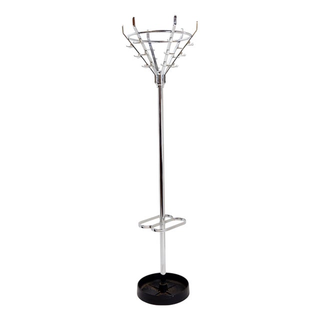 Vintage Chrome Coat Rack with Umbrella Stand by Jacques Adnet, 1960s For Sale