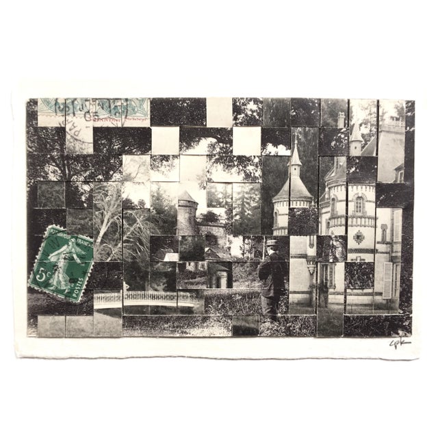 One of a Kind, Hand Cut and Hand Woven Vintage Photo-Postcards (early 1900's) Matted and Framed/Glass, new wooden ash...