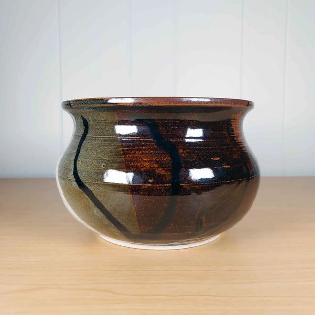 Glazed Studio Art Pottery Bowl Planter Earthenware Handmade Shoji Hamada Style For Sale - Image 4 of 10