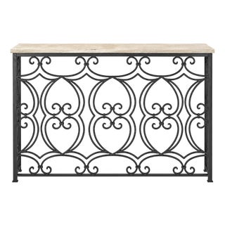 Ornate Iron Console With Cream Travertine Top For Sale