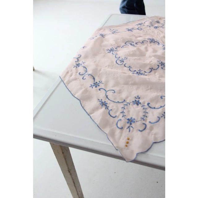 Vintage Art Nouveau Pink Table Cloth With Embroidery For Sale - Image 6 of 7