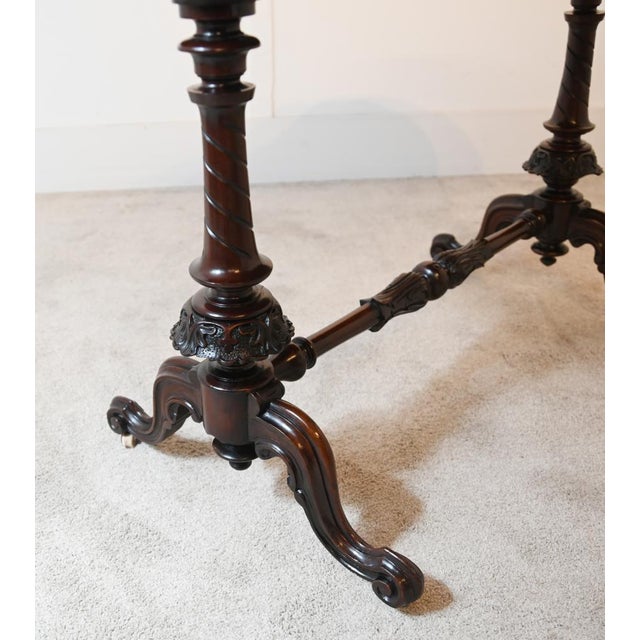 Wood Victorian Walnut Stretcher Centre Table, 1860s For Sale - Image 7 of 12