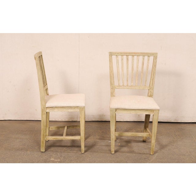 19th Century Swedish Gustavian Chairs with New Linen Seats - Set of 2 For Sale - Image 10 of 11