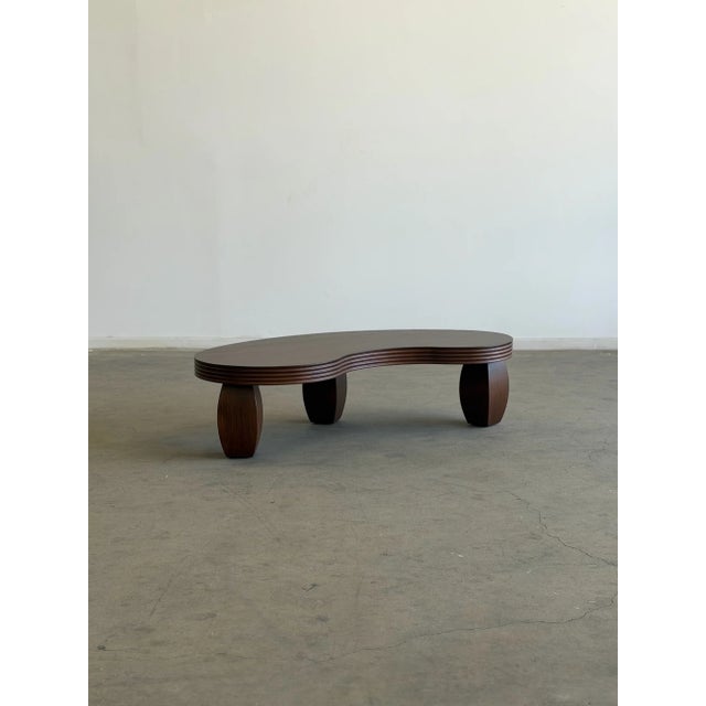 Brown Ribbed Kidney Coffee Table in Walnut For Sale - Image 8 of 12