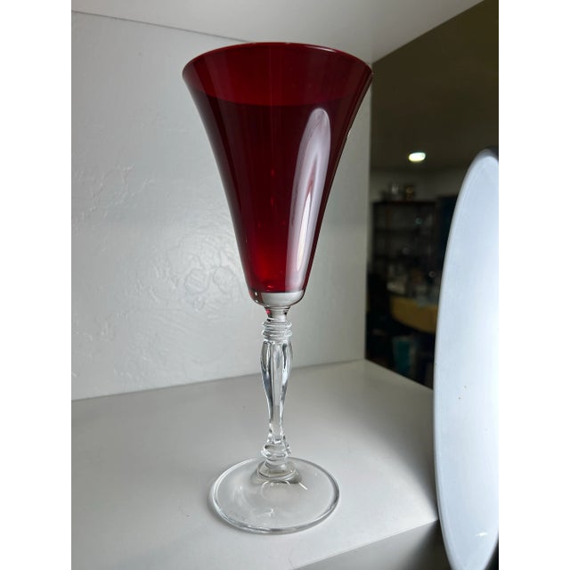 1970s Lenox Ruby Red Water Glasses Lc71 Blown Glass Paired W/2 Elegance by Lenox Rhythm Champagne Flutes 4 Glasses For Sale - Image 12 of 12