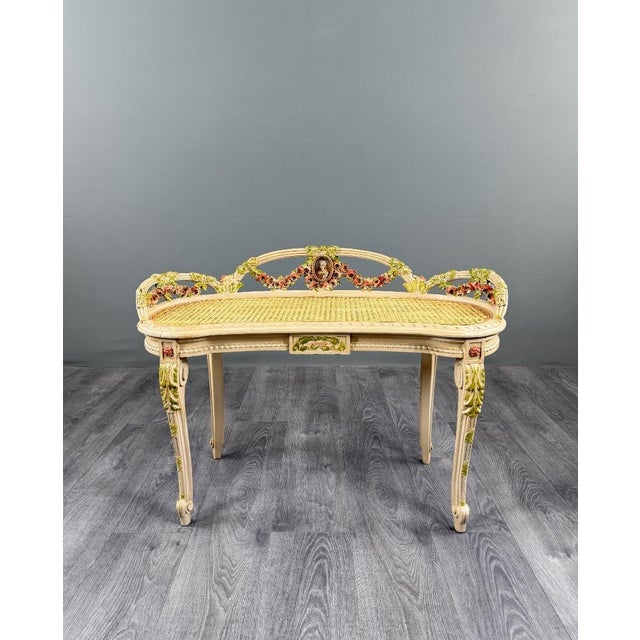 19th Century Louis XV Bench in Painted Wood and Caning For Sale - Image 13 of 13