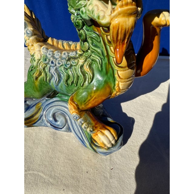Asian 1970s Asian Style Ceramic Foo Dog Sculpture For Sale - Image 3 of 9