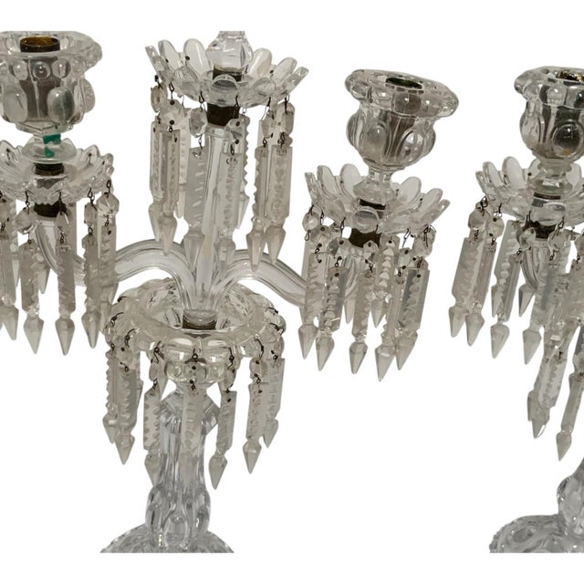 Vintage Pair 14" Modular Crystal 3-Light Candelabras Threaded European Lead Crystal Complete with Prisms. Made in USA...