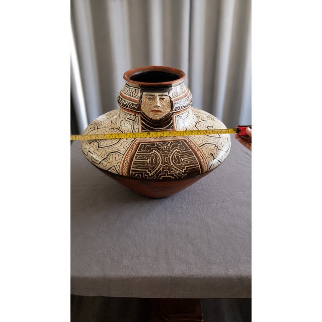 Art Deco Large Peru Shipibo-Conibo Mahuetá Anthropomorphic Peruvian Pottery Vessel: Kené Pattern Tribal Art Ceramic Vase For Sale - Image 3 of 9