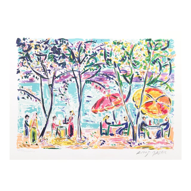 Circa 1980 Amos Yaskil Cafe Dining Lithograph For Sale