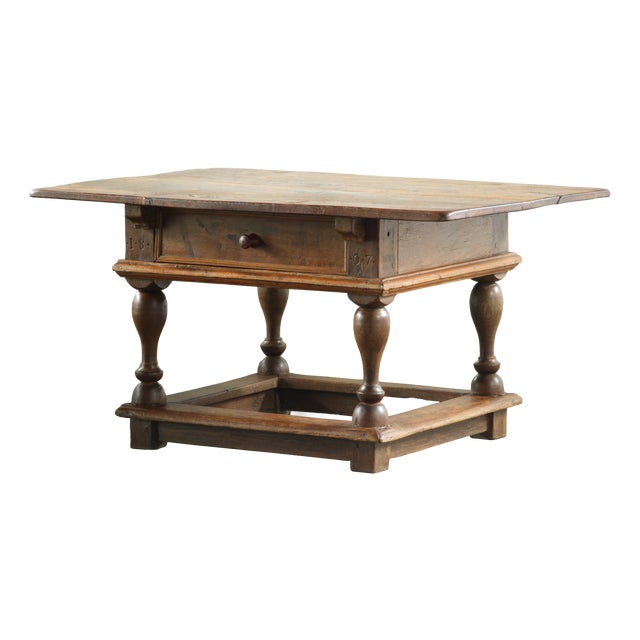 Antique Baroque Nordic Provincial Oak Table, 1800s For Sale