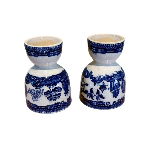 Mid 20th Century Vintage Blue Willow Chinoiserie Double Egg Cups - a Pair For Sale - Image 5 of 8