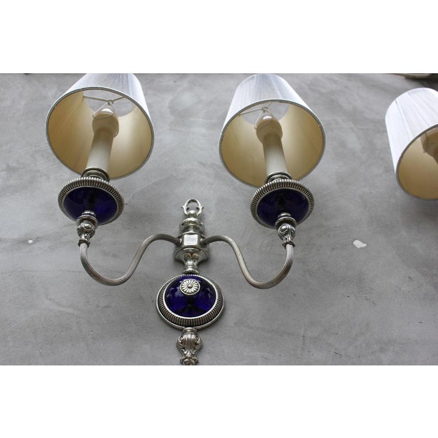 1940s French Art Nouveau Wall Sconces in Cobalt Blue Glass, 1940s, Set of 2 For Sale - Image 5 of 11