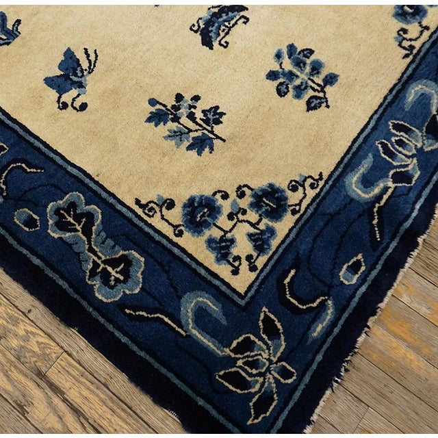 1930s 1930s Rectangle Antique Chinese - Peking Knotted Small Scatter Wool Ivory Rug For Sale - Image 5 of 9