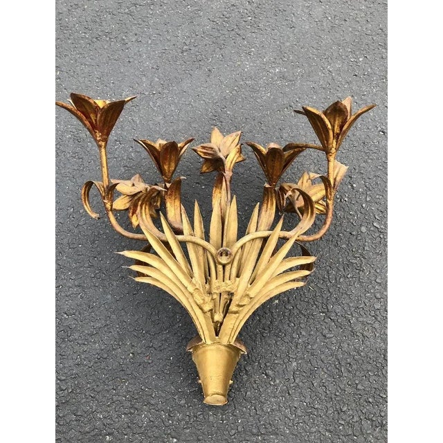 Large Italian Gilt Iron Floral Wall Sconce For Sale - Image 4 of 12