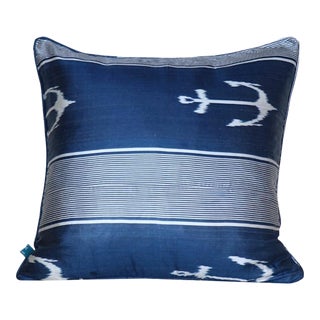 Navy Ikat Pillow For Sale