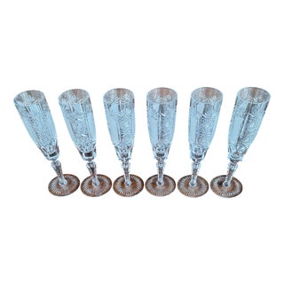 Vintage Crystal Champagne Glasses, 1970s, Set of 6 For Sale
