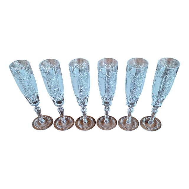 Vintage Crystal Champagne Glasses, 1970s, Set of 6 For Sale