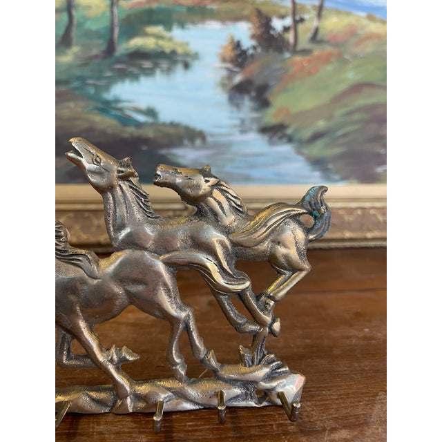 Vintage Brass Toned Galloping Horses Wall Hook Rack - Equestrian Decorative Key or Jewelry Holder For Sale - Image 4 of 8