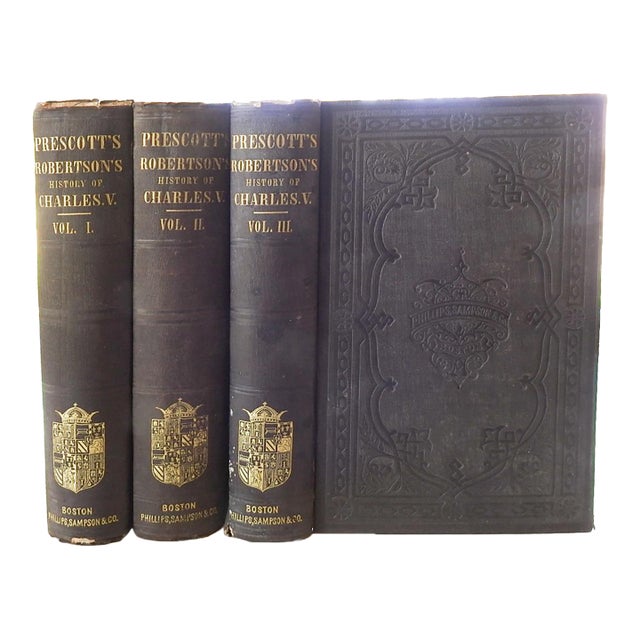 1857 History Charles v by Prescott and Robertson - Set of 3 Books For Sale