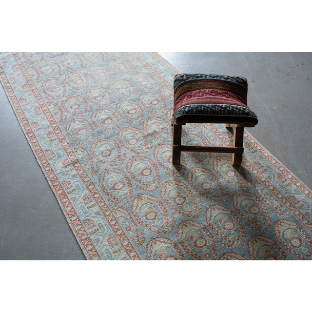 Contemporary Vintage Paisley Allover Soft Blue Long Wool Hand-Knotted Runner - 3’3” X 16’2” For Sale - Image 3 of 9
