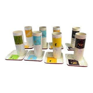 Vintage 20th Century Studio Pottery Plates and Cups - Set of 16 For Sale