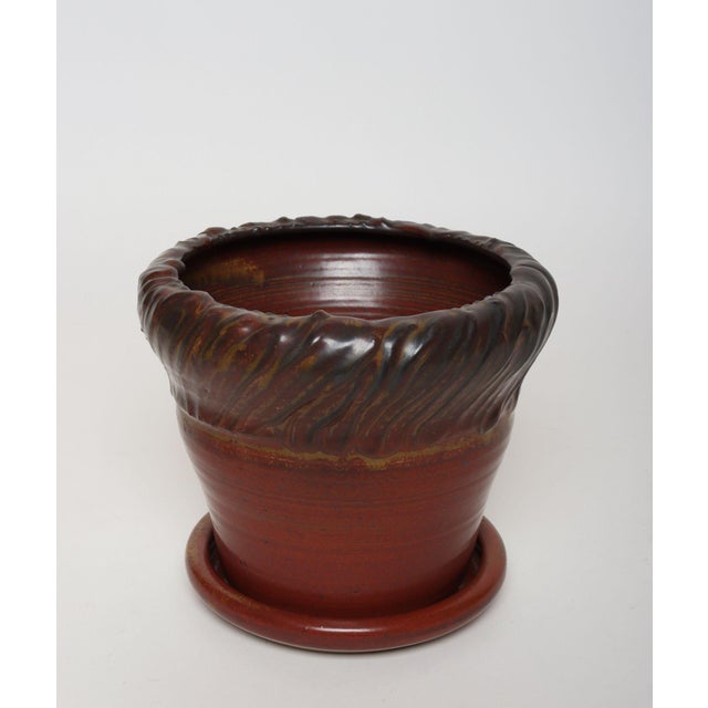 Mid-Century Modern Vintage Red, Ochre and Slate Studio Ceramic Planter With Plate by Deanna Nichols For Sale - Image 3 of 18