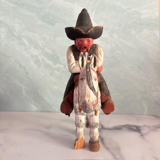 Early 20th Century Hand Carved Painted Old West Cowboys and Horses Pair For Sale - Image 4 of 7