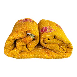 Vintage Indian CottonThrow Kantha Quilt For Sale