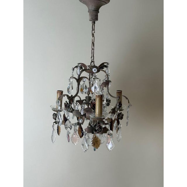 Metal Hollywood Regency Crystal 3-Arm Chandelier with Rose-Lilac Crystals from Palwa, 1950s For Sale - Image 7 of 17