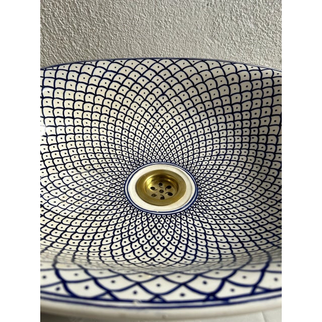 Blue Blue Oval Sink for Bathroom Vessel Sink, Oval Handmade Ceramic with Drain For Sale - Image 8 of 8