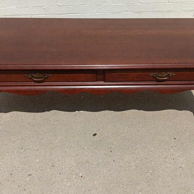 Wood Vintage French Country Ethan Allen Cherry Finish Coffee Table With Cabriole Legs For Sale - Image 7 of 14