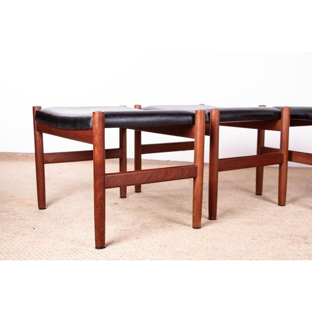 Danish Model 40 Stools in Teak and Black Leather by Hugo Farndsen for Spottrup, 1960s, Set of 4 For Sale - Image 13 of 16