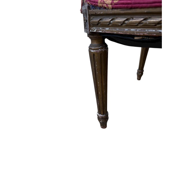 Antique Circa 1900 Louis XVl Style Gilt Carved Wood & Upholstered Settee For Sale - Image 9 of 9