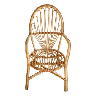 Vintage Arm Chair Rattan Bamboo Fan Back 1960's For Sale