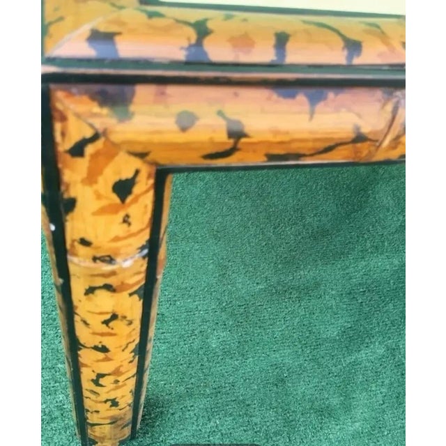 1990s Theodore Alexander Style Bamboo Faux Tortoiseshell Faux Goat Skin Large Regency Style Coffee Table For Sale - Image 11 of 12