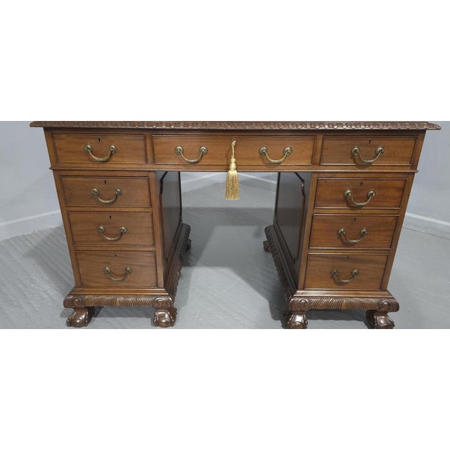 Excellent quality three-piece mahogany desks, solid mahogany, brass handles, freestanding, excellent original colour and...
