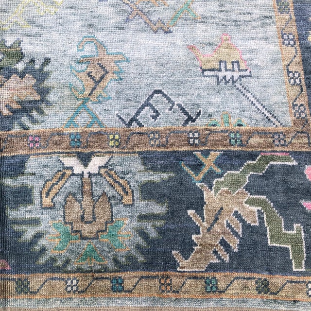 Contemporary Turkish Oushak Rug in Light and Dark Blue, 9'2" X 11'11" For Sale In Houston - Image 6 of 6