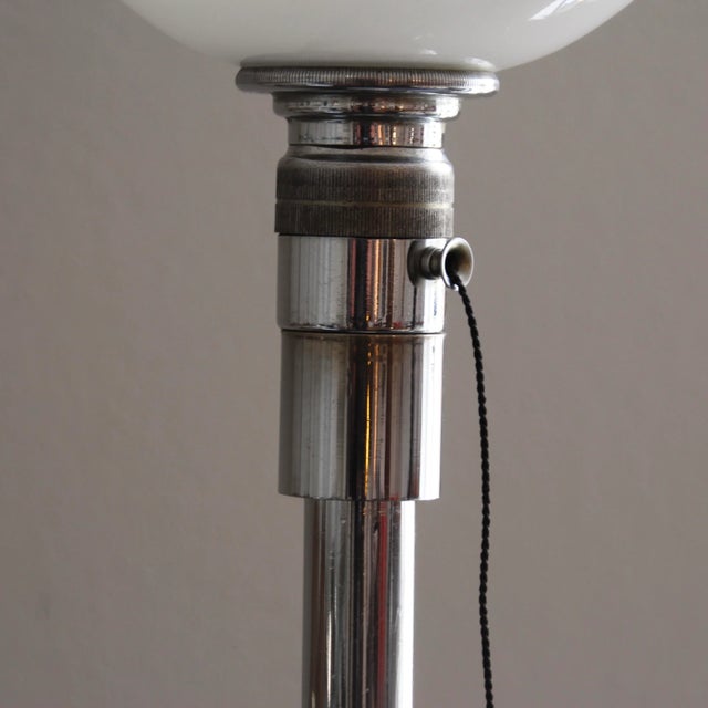 Art Deco French Metal and Opaline Glass Table Lamp from Mazda, 1930s For Sale - Image 6 of 11